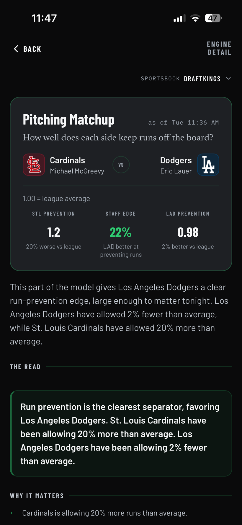Owl & Odds pitching matchup analysis